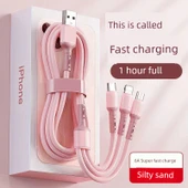 3-in-1 Hızlı Şarj Kablosu - Pembe - 3.0m - 7