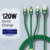 3'ü 1 Arada USB Şarj Kablosu - 2 Paket Yeşil 1.8m 6A Süper Hızlı Şarj - 1