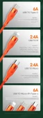 3'ü 1 Arada USB Şarj Kablosu - 2 Paket Yeşil 1.8m 6A Süper Hızlı Şarj - 12