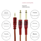 3.5mm'den Çift 6.5mm TS Ses Kablosu - Kahverengi Kırmızı 5m - 4