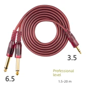 3.5mm'den Çift 6.5mm TS Ses Kablosu - Kahverengi Kırmızı 5m - 6
