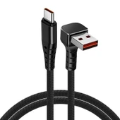 6A Süper Hızlı Şarj 3'ü 1 Arada USB Kablo - 0.5m Yatay Kavisli Type-C - 1