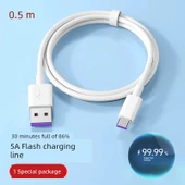 USB Type-C Kablo - 0.5 m 5A Süper Hızlı Şarj - 30 Dakikada 1 Paket Doldurur - 1
