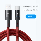 100W USB Type-C Veri Kablosu - 2m - Kırmızı - Tek Paket - Akıllı Güç Kesme - 1