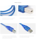 USB 2.0 A'dan B'ye Erkek Yazıcı Kablosu - 2m Mavi - 11