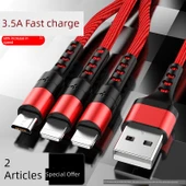 3-in-1 Çok Başlı USB Şarj Kablosu - 1.88m Kırmızı 3C - 2