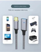 Veri Kablosu - Type-C'den USB 3.0'a - 1.5M - Gri - Örgü Takviye - 8