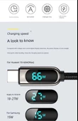 USB Type-C Dijital Ekran Şarj Kablosu - Siyah - 2 m - 66W Hızlı Şarj - 9