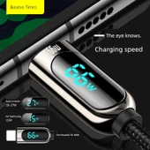 USB Type-C Dijital Ekran Şarj Kablosu - Siyah - 2 m - 66W Hızlı Şarj - 3