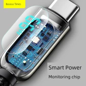 USB Type-C Dijital Ekran Şarj Kablosu - Siyah - 2 m - 66W Hızlı Şarj - 5