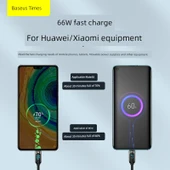 USB Type-C Dijital Ekran Şarj Kablosu - Siyah - 2 m - 66W Hızlı Şarj - 6