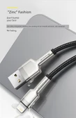 Siyah Metal Kafule USB Güç Kablosu - 0.25m - Hızlı Şarj - 7