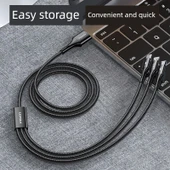 3'ü 1 Arada USB Veri Kablosu - Sıcak Kırmızı 1.8m - 5