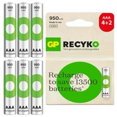 GP Batteries ReCyko 950mAh AAA İnce Kalem 6 Adet Ni-Mh Şarjlı Pil 1.2 Volt thumbnail 1
