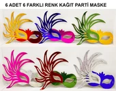 Rengarenk Kağıt Malzemeden İmal Parti Balo Maskesi 6 Adet - 1