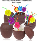 Hindistan Cevizi Hawaii Luau Aloha Pipetli İçecek Kabı Bardak 10x13 cm 1 Adet - 1