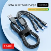 3'ü 1 Arada USB Hızlı Şarj Kablosu - 2m - Siyah (1 Paket) - 1