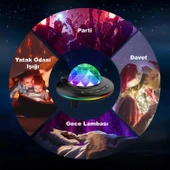 Projeksiyon Gece Lambası Parti Işığı Kumandalı Bluetooth Hoparlör Ses Bombası Yıldızlı Gökyüzü - 7