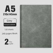 Minimalist Koyun Derisi A5 Retro Yatay Çizgili Şık Defter - Kalınlaştırılmış A5 Basit 2 | Gri (240 sayfa/kitap) - 1