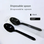 Tek Kullanımlık Plastik Kaşık - Siyah Yuvarlak Başlık 1000 (Bireysel Ambalaj) - 1