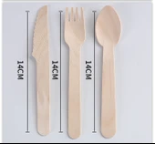 Tek Kullanımlık Ahşap Çatal Bıçak Seti - 9.6cm Uçlu Kaşık - Beyaz Kağıt Paket 100 - 8