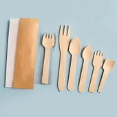 Tek Kullanımlık Ahşap Çatal Bıçak Seti - 7cm Ahşap Kürek - Toplu 100 - 4