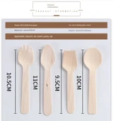 Tek Kullanımlık Ahşap Çatal Bıçak Seti - 9.6cm Uçlu Kaşık - Beyaz Kağıt Paket 100 - 7
