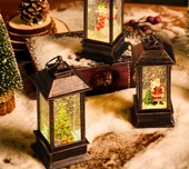 Noel Işıklı Kar Müzik Kutusu - Küçük Yuvarlak Noel Baba - Siyah - 12