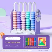 Beş Seviyeli Sayıcı - Isıtılmış Mor Renk - Saatli, Ahşap Sayma Çubuğu, Tangram - 1