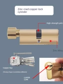 Evrensel 70mm Uzun Kapı Kolu Koruyucu - Yuvarlak Buton Küçük 90 Gri Alüminyum Kasa Bakır İç Çekirdek, 35-45mm Kapı Kalınlığı - 4