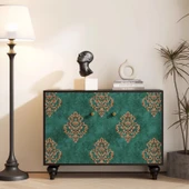 Retro Pastoral Avrupa 3D Çiçek Duvar Kağıdı - Tavuskuşu Yeşili-1 - 53cm x 3m - 5