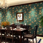 Retro Pastoral Avrupa 3D Çiçek Duvar Kağıdı - Açık Mavi-3 - 53cm x 3m thumbnail 6