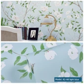 Retro Pastoral Amerikan 3D Çiçek Duvar Kağıdı - Açık Mavi-1 - 53cm x 3m - 1