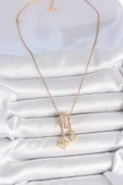 316L Çelik Gold Renk Zirkon Taşlı Sallantı Fotoğraf Makinası Figür Charm Kadın Kolye - TJ-BKO10097 - 2