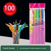 DIY Tek Kullanımlık İçecek Pipetleri - Renkli - 100 Adet - 1