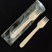 Ekolojik Tek Kullanımlık Ahşap Çatal Bıçak Seti - Tek Tek Sarılı 14cm Çatal (100 Adet) - 1