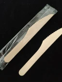 Ekolojik Tek Kullanımlık Ahşap Çatal Bıçak Seti - 16cm Deri Film Tek Tek Sarılı Ahşap Çatal Kaşık (100 Adet) - 5