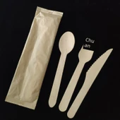 Ekolojik Tek Kullanımlık Ahşap Çatal Bıçak Seti - 16cm Bıçak Çatal Kaşık Seti (100 Set) - 1