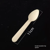 Ekolojik Tek Kullanımlık Ahşap Çatal Bıçak Seti - 11cm Uçlu Kaşık (100 Toplu) - 1