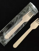 Ekolojik Tek Kullanımlık Ahşap Çatal Bıçak Seti - Tek Tek Sarılı 14cm Çatal (100 Adet) - 3