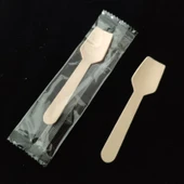 Ekolojik Tek Kullanımlık Ahşap Çatal Bıçak Seti - Tek Tek Sarılı 9.5cm Ahşap Kürek Kaşık (100 Adet) - 1