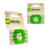 GP Recyko 650 mAh R03 AAA Şarjlı 4'lü İnce Kalem Pil - 1