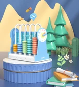 Deli Abaküs Saatli 9 Diş 10 Boncuk Mavi + Toplama Formül Tablosu - 8