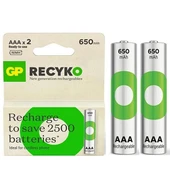 GP Recyko 650 Mah R03 AAA Şarjlı 2'li İnce Kalem Pil thumbnail 1
