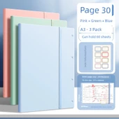 A3 Dosya Klasörü - [3 Paket] Pudra + Yeşil + Mavi - 30 Sayfa Etiketli - 1