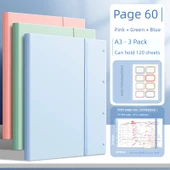 A3 Dosya Klasörü - [3 Paket] Pudra + Yeşil + Mavi - 60 Sayfa Etiketli - 1