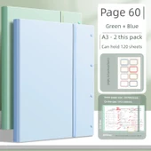 A3 Dosya Klasörü - [2 Paket] Yeşil Mavi - 60 Sayfa Etiketli - 1