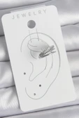 Pirinç Gümüş Renk Zirkon Taşlı 3'Lü Sıralı Model Kadın Kıkırdak Küpe - TJ-BKP10555 thumbnail 2