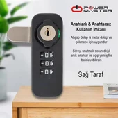 PowerMaster PM-26726 3 Haneli Şifreli Ve Anahtarlı Mekanik Siyah Çekmece Dolap Kilidi (Sağ) - 2