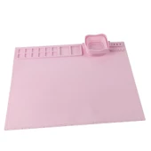 Silikon Sanat Boyama Matı - 50.7*42.8cm - Pembe - Büyük - Çıkarılabilir Cup Seti - 1